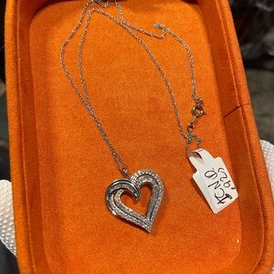 1 Carat Natural Diamond Sterling Silver Heart Pendant With 18 Inch Chain